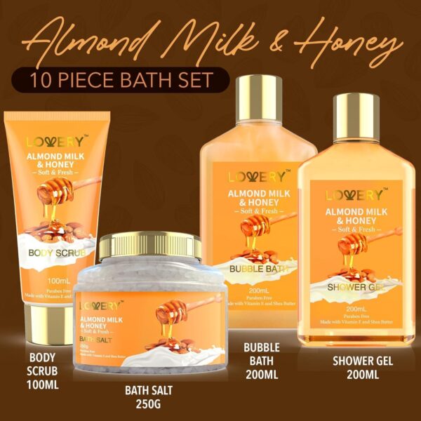 Women's Spa Gift Set – 10 Pc Almond Milk & Honey Self-Care Kit - Image 2