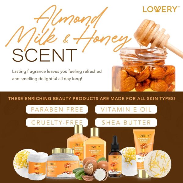 Women's Spa Gift Set – 10 Pc Almond Milk & Honey Self-Care Kit - Image 6